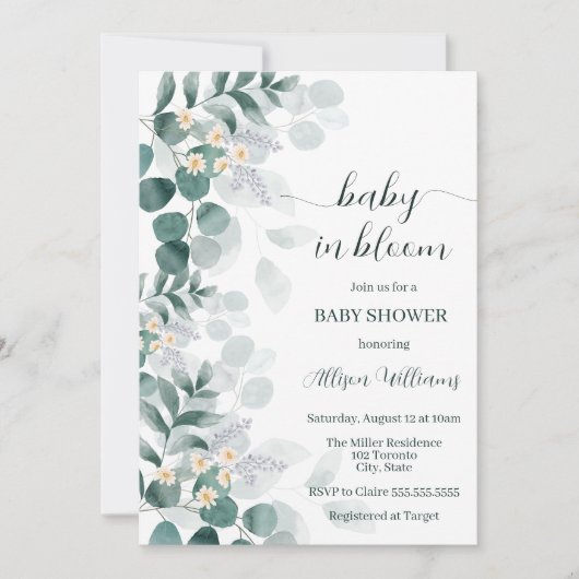 Invitation Elégante verdure baby shower moderne eucalyptus (Devant)