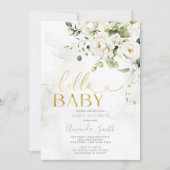 Invitation Elégante verdure Blanc Floral Or Bonjour bébé (Devant)