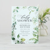 Invitation Elégante verdure bleu ciel Baby shower feuillu (Debout devant)