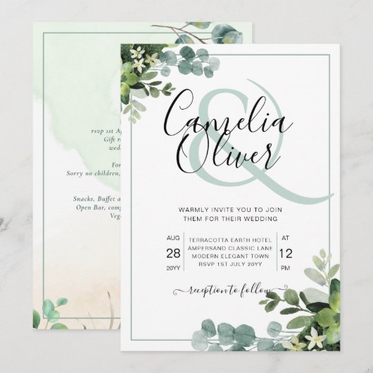 Invitation Elégante verdure Botanique Ampersand Mariage Invit (Devant / Derrière)