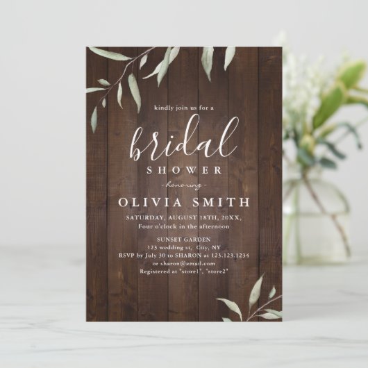 Invitation Elégante verdure comté bois rustique nuptiale douc (Debout devant)