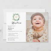 Invitation Élégante verdure couronne Baptême chrétien orthodo (Devant)
