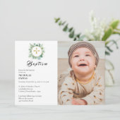 Invitation Élégante verdure couronne Baptême chrétien orthodo (Debout devant)