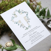 Invitation Élégante verdure Croix botanique florale Baptême