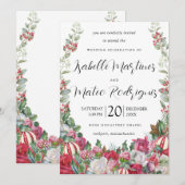 Invitation Élégante verdure de Noël Rouge Floral Mariage (Devant / Derrière)