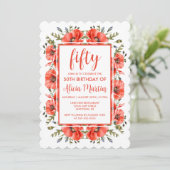 Invitation Elégante verdure de pavot rouge Cinquante Annivers (Debout devant)