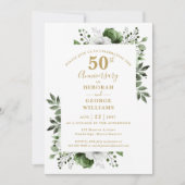 Invitation Élégante verdure dorée 50e anniversaire de mariage (Devant)