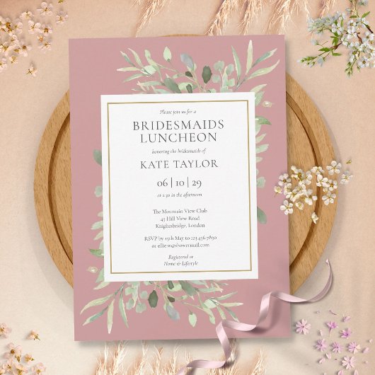 Invitation Élégante verdure Dusty Rose Bridesmaids Déjeuner