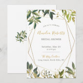 Invitation Elégante verdure en Fête des mariées Florale Or (Devant / Derrière)