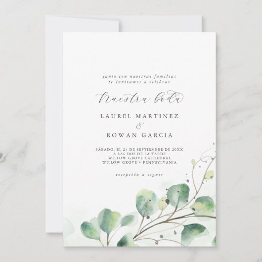Invitation Elégante verdure Espagnol Nuestra Boda Mariage (Devant)