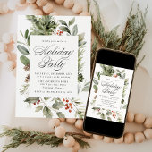 Invitation Elégante verdure et fête de vacances Holly Berries