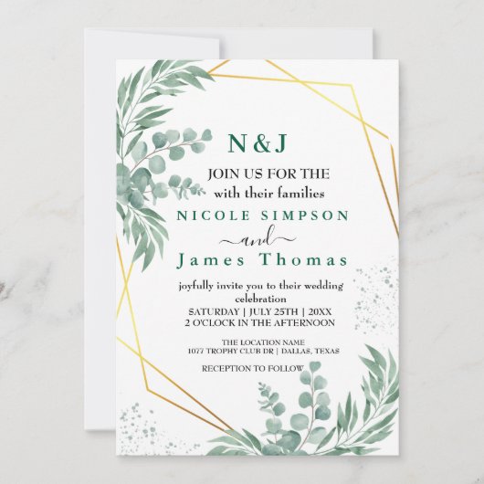 Invitation Elégante verdure Eucalyptus Feuille Mariage (Devant)
