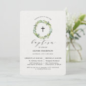 Invitation Élégante verdure Eucalyptus Foliage Baptême (Debout devant)