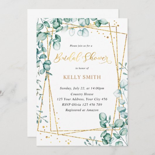 Invitation Elégante verdure Fête des mariées or (Devant / Derrière)