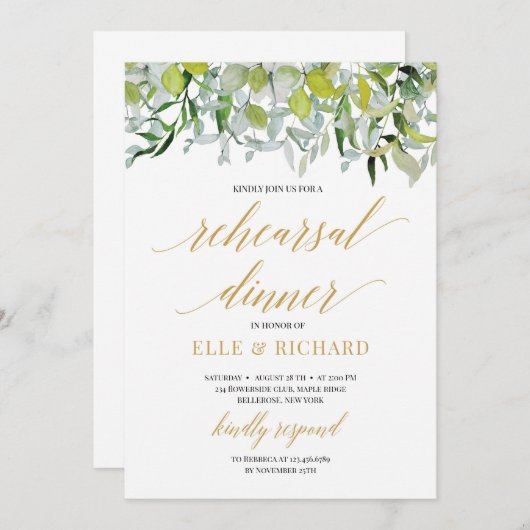 Invitation Élégante verdure feuillage feuille répétition or (Devant / Derrière)