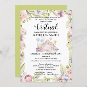 Invitation Elégante verdure fleurie Aquarelle Douche virtuell