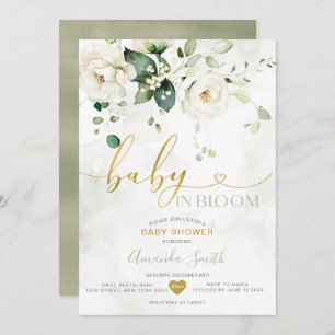 Invitation Élégante Verdure Fleurs Blanches Bébé En Fleur
