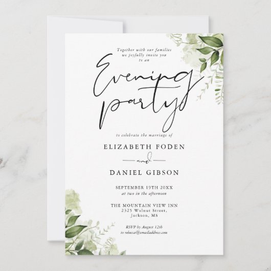 Invitation Elégante verdure Floral Mariage soirée (Devant)