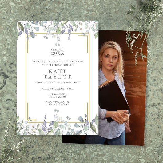 Invitation Élégante verdure Floral Photo Graduation Party