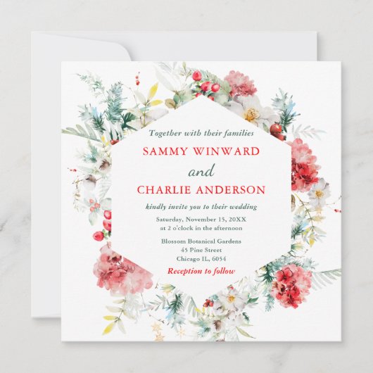 Invitation Elégante verdure Florale Mariage d'hiver (Devant)