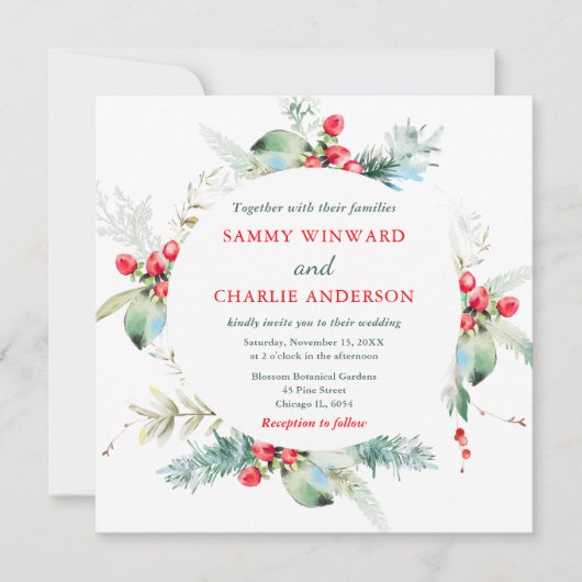 Invitation Elégante verdure Florale Mariage d'hiver (Devant)