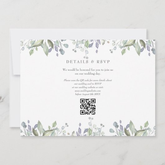 Invitation Élégante verdure Florale Photo QR Code Mariage (Dos)