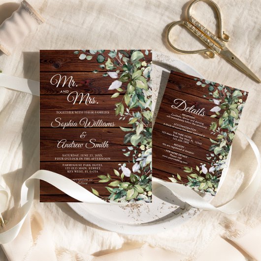 Invitation Élégante verdure Florale Rustique Mariage bois