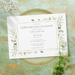 Invitation Élégante verdure Foliage Gold Bridesmaids Déjeuner<br><div class="desc">Doté de délicats feuilles de verdure aquarelle,  cette invitation chic pour le déjeuner d'honneur peut être personnalisée avec vos informations spéciales sur l'événement de célébration,  avec un arrière - plan à la sauge argentée au verso. Conçu par Thisisnotme©</div>