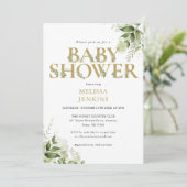 Invitation Élégante verdure Foliage Gold Lettre Baby shower (Debout devant)