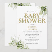 Invitation Élégante verdure Foliage Gold Lettre Baby shower (Devant / Derrière)