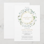 Invitation Élégante verdure Garland Gold Célébration de la vi (Devant / Derrière)