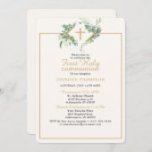 Invitation Élégante verdure Gold Première communion (Devant / Derrière)