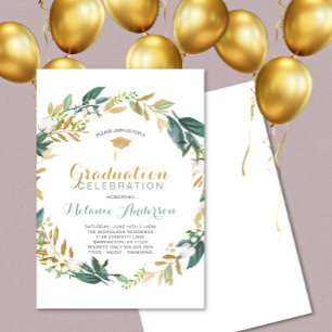 Invitation Élégante verdure Gold Wreath Graduation Party