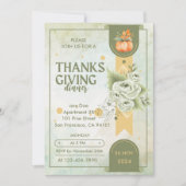 Invitation élégante verdure grainksgiving Rustic Dîner (Devant)