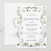 Invitation Élégante verdure Mariage bohème fleuri (Devant / Derrière)