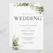 Invitation Élégante verdure Mariage de typographie florale (Devant / Derrière)