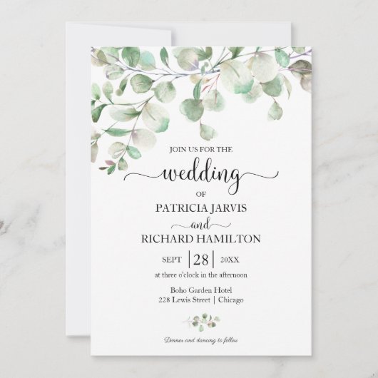 Invitation Élégante verdure mariage eucalyptus (Devant)