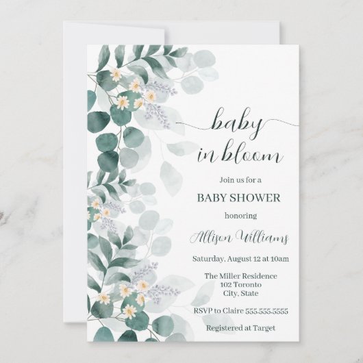 Invitation Elégante verdure moderne eucalyptus baby shower pa (Devant)