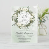 Invitation Élégante verdure Olive Wreath White Roses Baby (Debout devant)