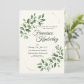 Invitation Élégante verdure or botanique script personnalisé (Debout devant)