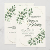 Invitation Élégante verdure or botanique script personnalisé (Devant / Derrière)