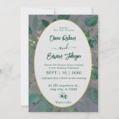 Invitation Elégante verdure Or Cadre géométrique Mariage gris (Devant)