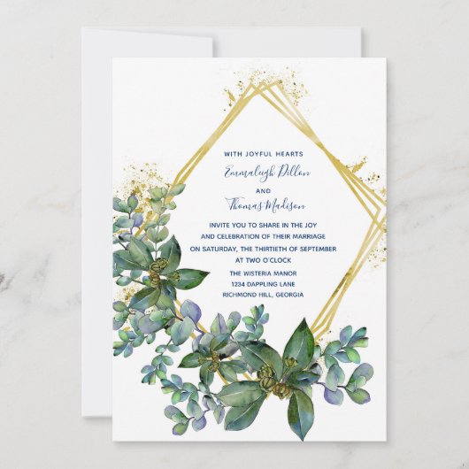 Invitation Élégante verdure Or Diamond Mariage (Devant)