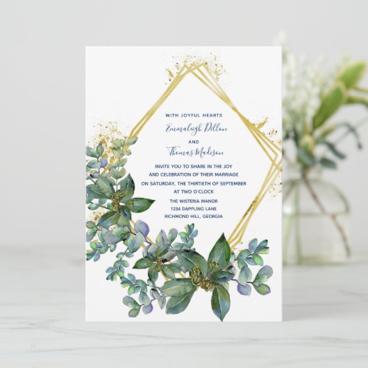 Invitation Élégante verdure Or Diamond Mariage (Debout devant)