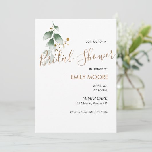 Invitation Elégante verdure or moderne nuptiale (Debout devant)