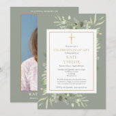 Invitation Élégante verdure Photo Célébration de la vie Funér (Devant / Derrière)