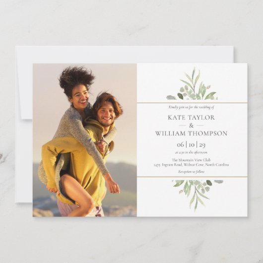 Invitation Élégante verdure Photos Mariage (Devant)