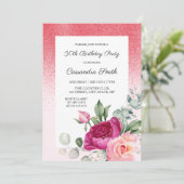 Invitation Elégante verdure Rose Floral Parties scintillant r (Debout devant)