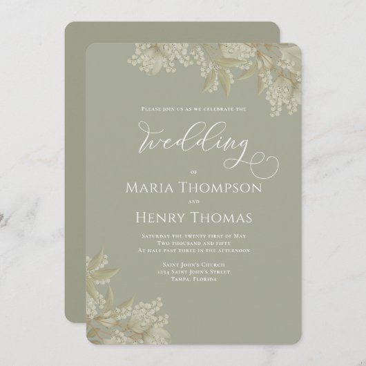 Invitation Élégante Verdure Sage Vert Floral Foliage Simple (Devant / Derrière)