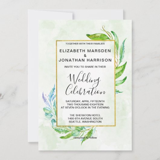 Invitation Élégante verdure Simple Mariage de feuillage (Devant)